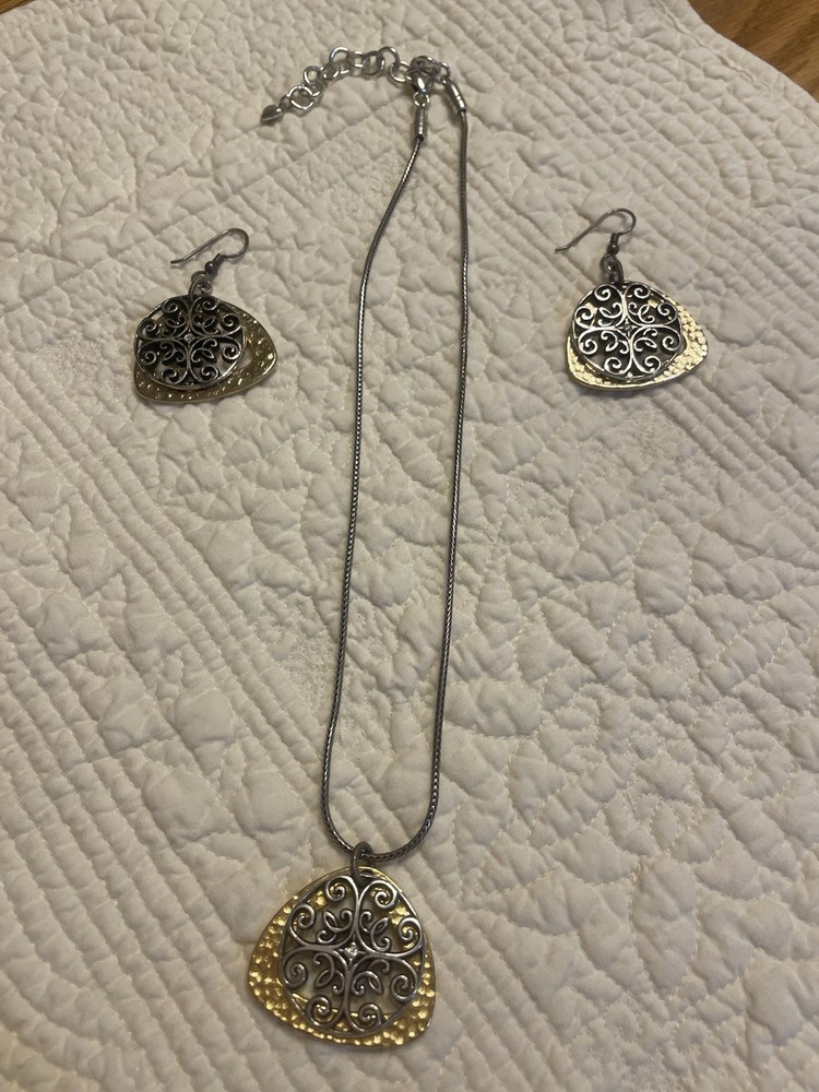 Brighton Silver and Gold Two-Tone Necklace Earrings Jewelry Set