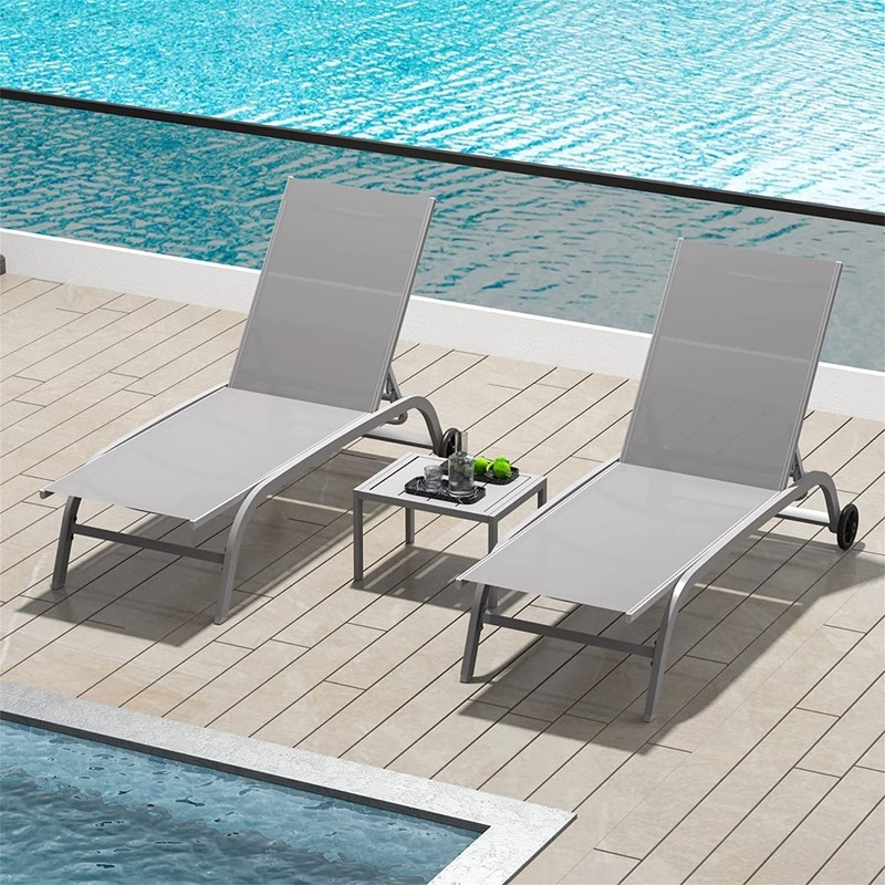 3-Piece Wheeled Pool Lounge Chair Set with 5 Adjustable Positions