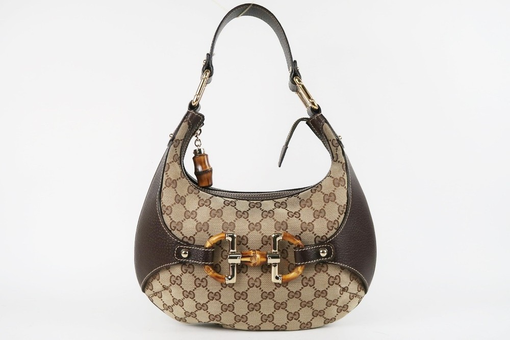 GUCCI GG Canvas Bamboo Horsebit Single Shoulder Bag
