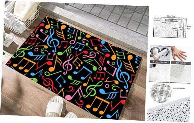 Colorful Music Note Absorbent Low Profile Front Back Welcome Door Mat