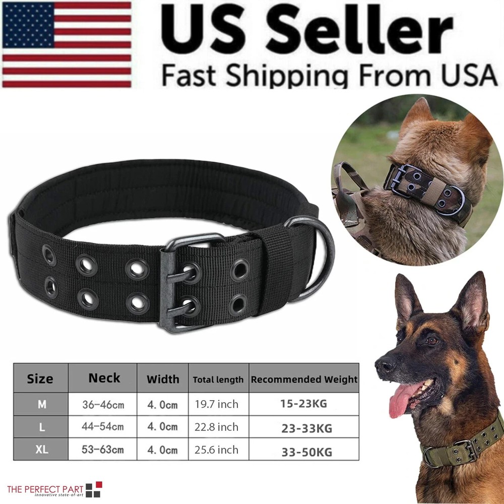 Tactical Heavy Duty Nylon Large Dog Training Collar Military With Metal Buckle