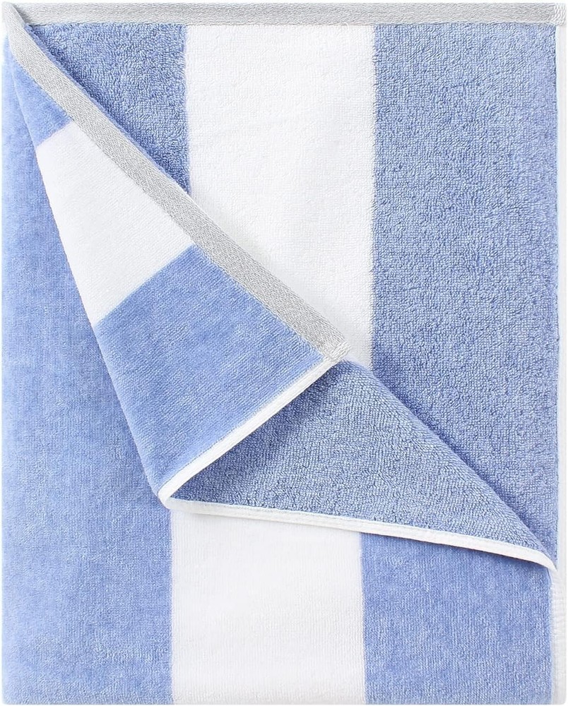 Cotton Oversized Beach Towel - Large 70 x 35 Inch Pool Towel, Blue Striped Qu...