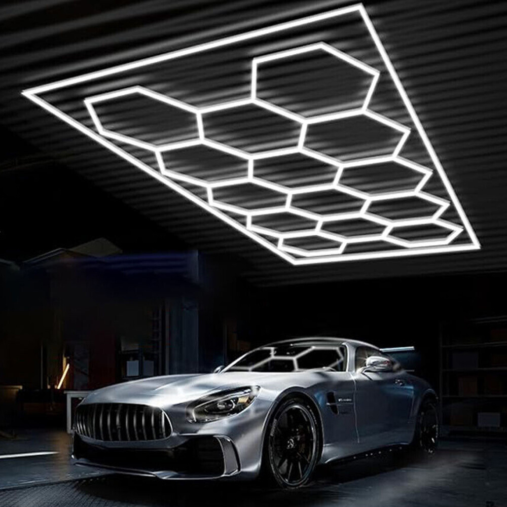 14 Grid LED Hexagon Garage Lights Car Detailing Shop Light for Basement Workshop