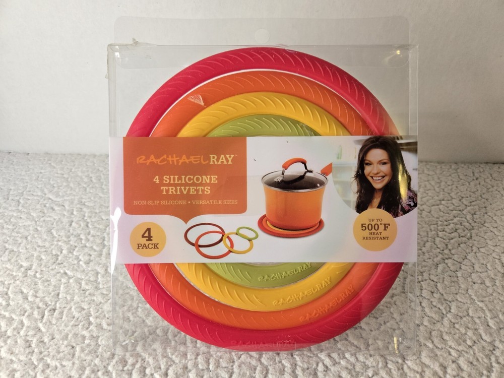 Rachael Ray 4 Silicone Trivets Red Orange Yellow Green 500 F Heat Resistant New