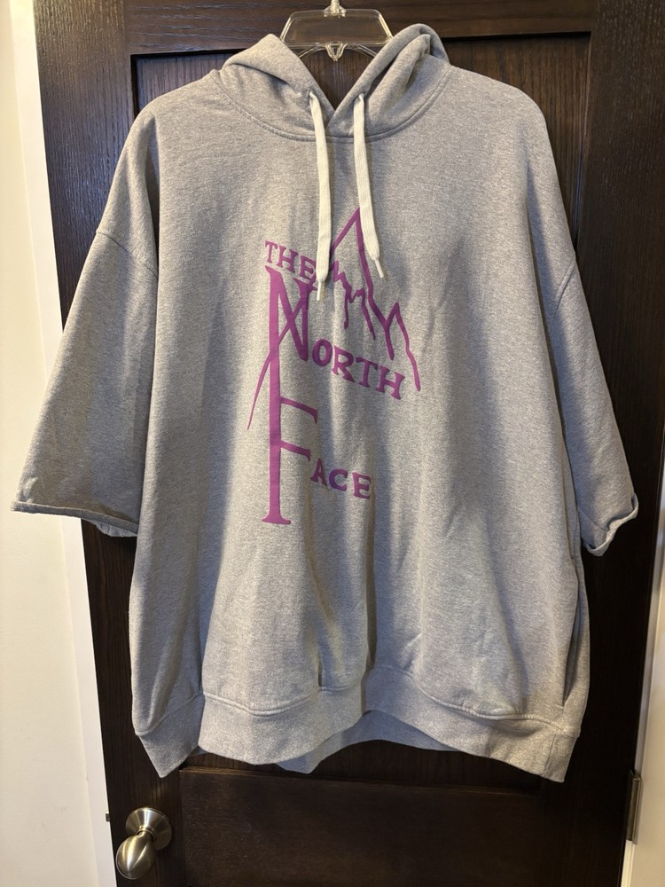 North Face Mens Gray Purple Graphic Short Sleeve Hoodie XL
