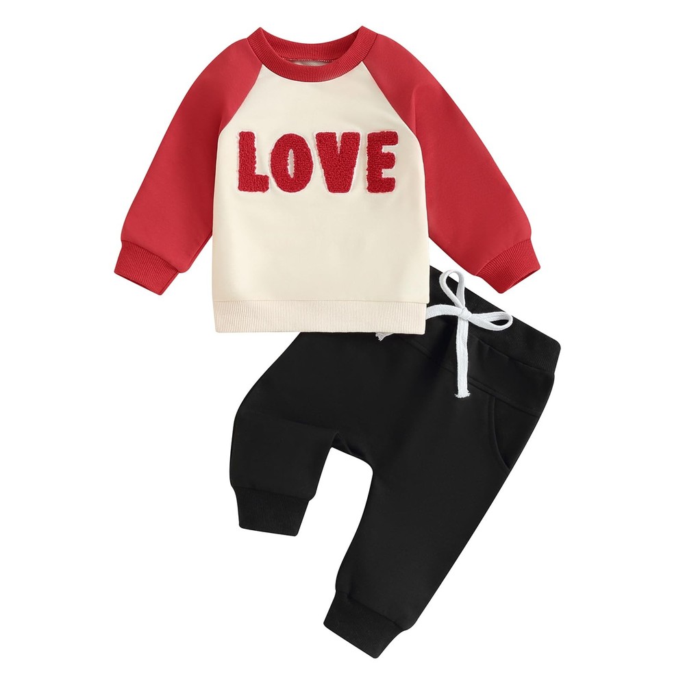 Toddler Baby Boy Girl Valentines Day Outfit Letter Embroidery Sweatshirt Top ...
