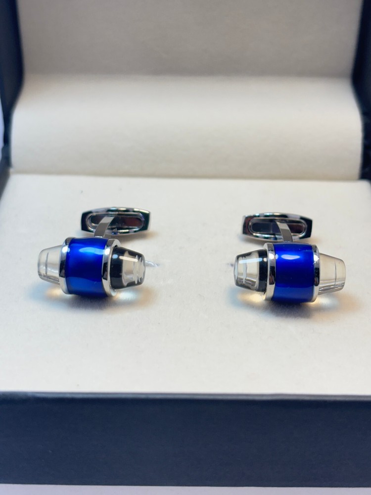 Splendid Montblanc Floating Star Men's Silver+Blue Color Cufflinks Set