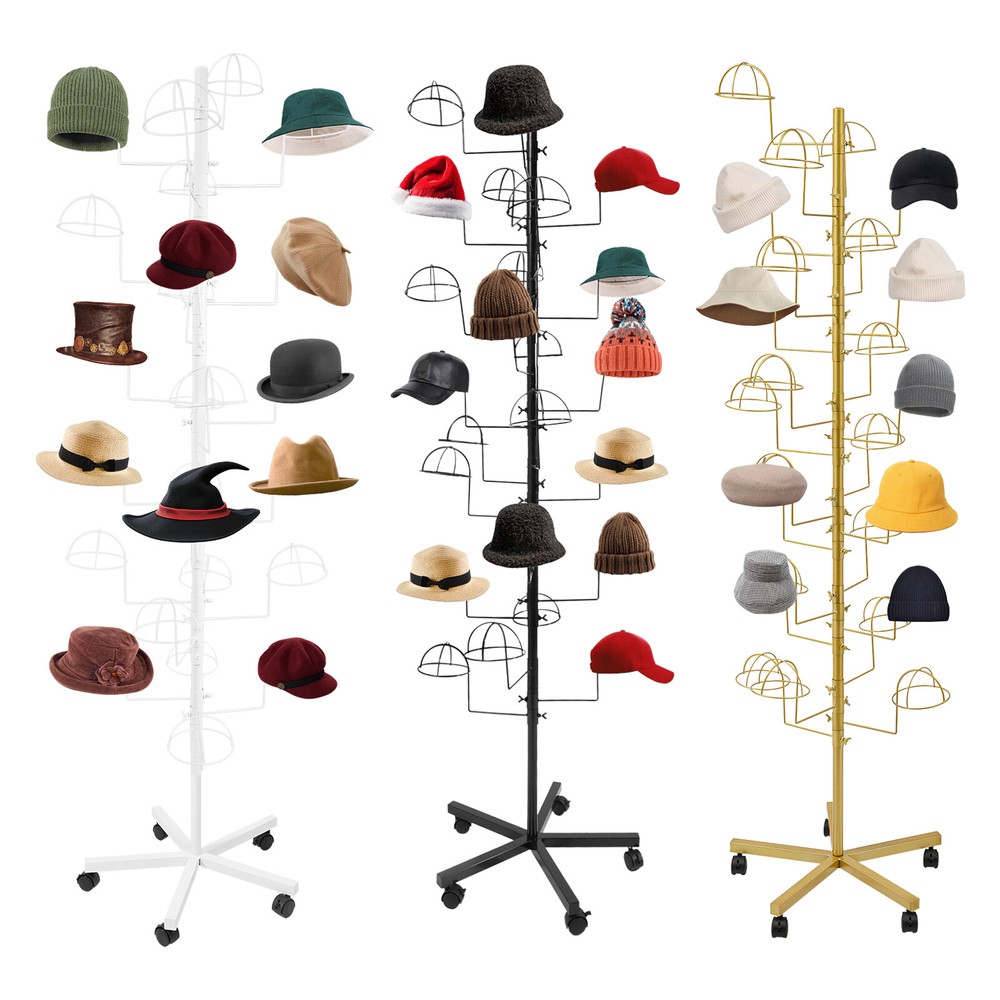 Metal Hats Display Stand, Hat Storage Stand with 25 Hooks, Freestanding Hat Rack