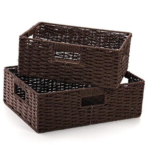2 Pack Wicker Basket for Shelves, Kraft Paper Rope Woven Shelf Basket
