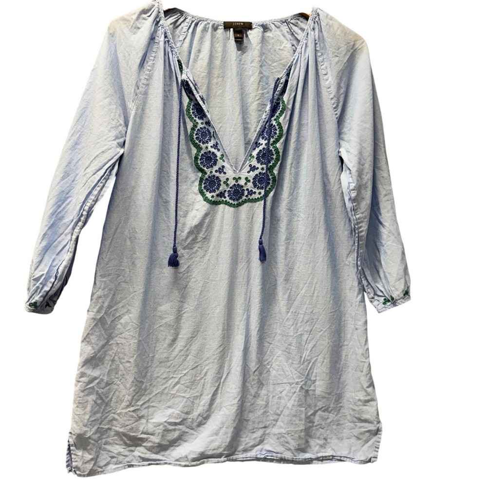 J Crew Swim Cover Up Womens Small Tunic Dress Beach Pool Blue Embroidered Boho