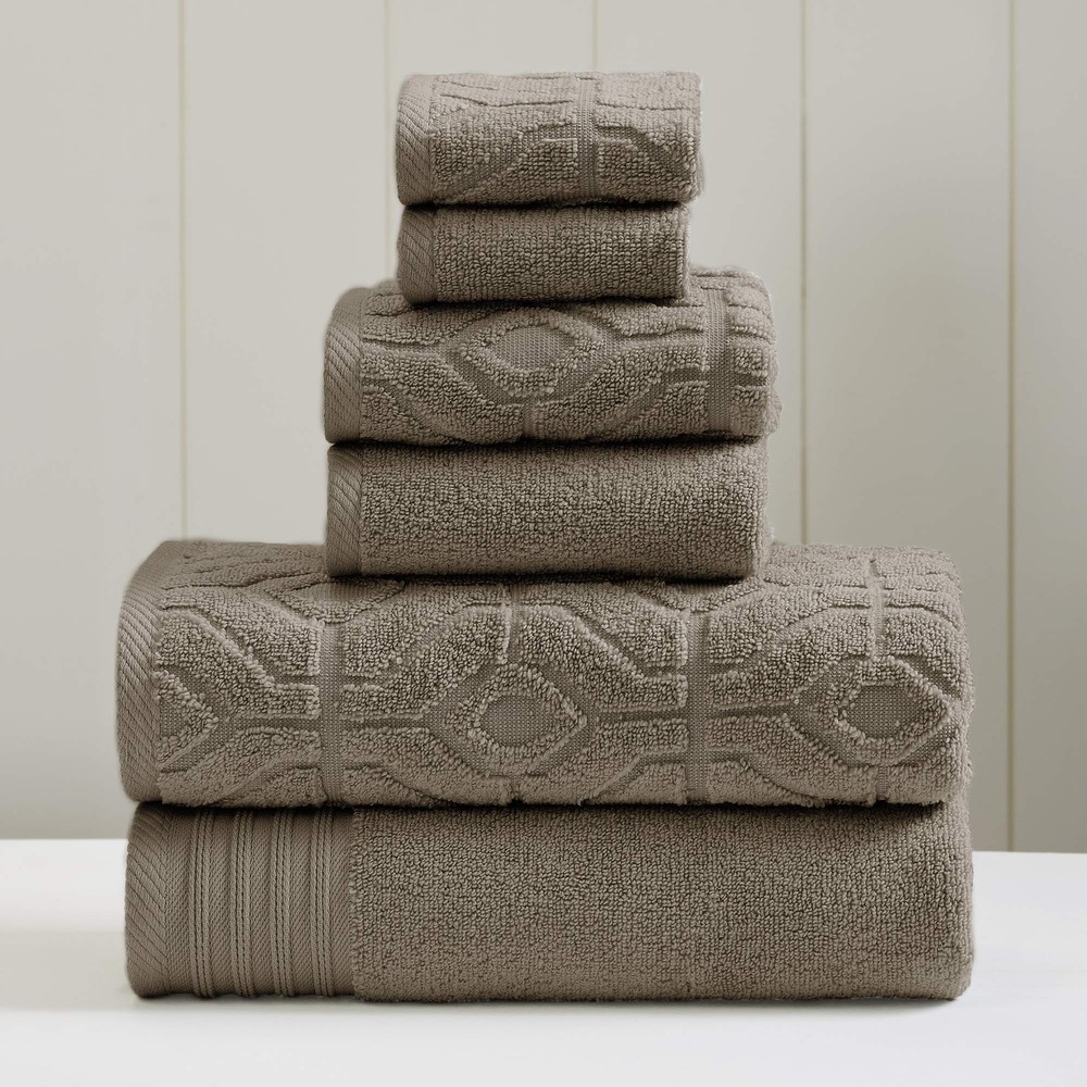 Taupe 6-Piece Jacquard Towel Set with 2 Bath 2 Hand 2 Washcloths