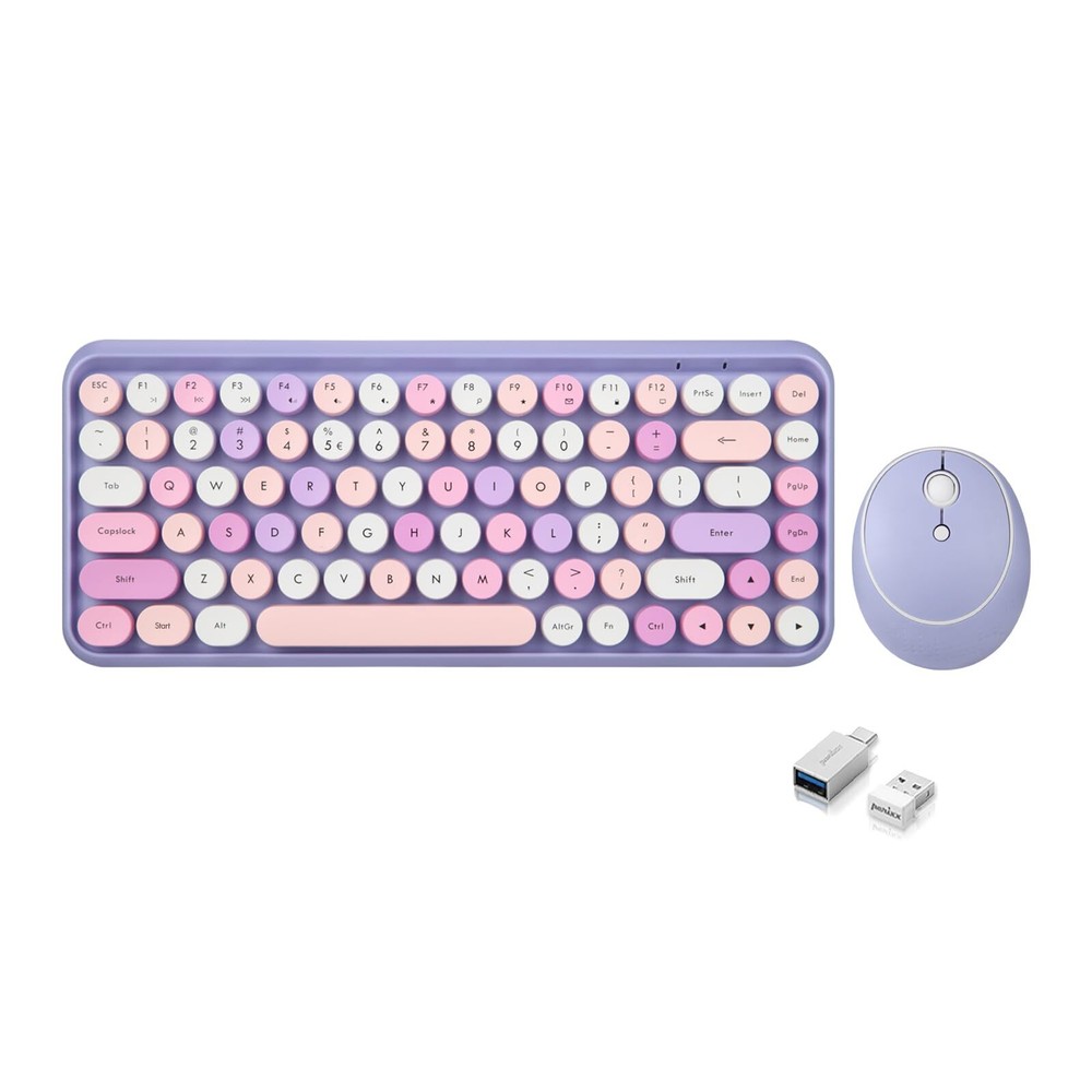 PERIDUO-713PP Retro Round Key Wireless Mini Keyboard and Mouse Combo