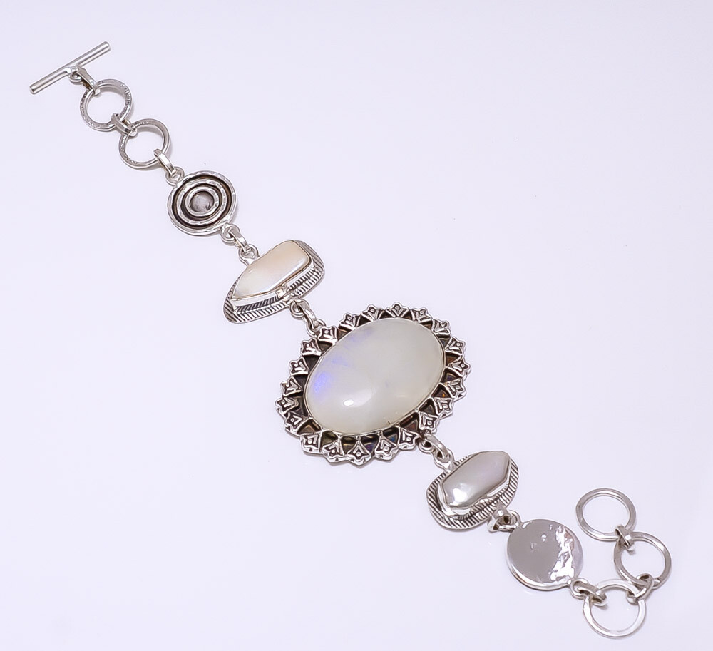 Rainbow Moonstone - India 925 Sterling Silver Handmade Bracelet 7-8.99