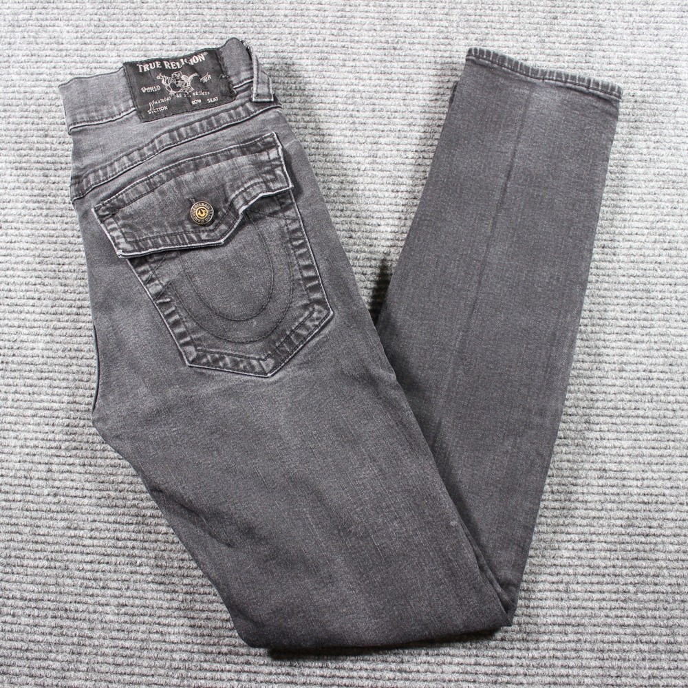 True Religion Jeans Mens 32x32 Gray Rocco Relaxed Skinny Flap Distressed