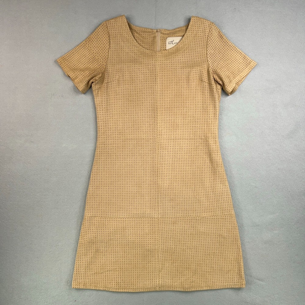 Anthropologie Dress Womens Small Beige Faux Suede Ethereal x Paper Crane Y2K