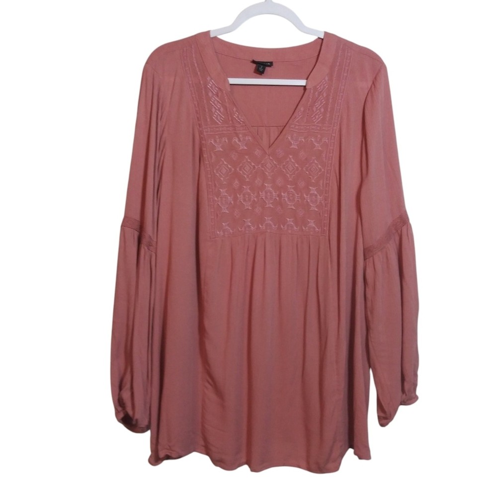 Torrid Crinkle Gauze Embroidered Top Dusty Rose Boho Size 2X