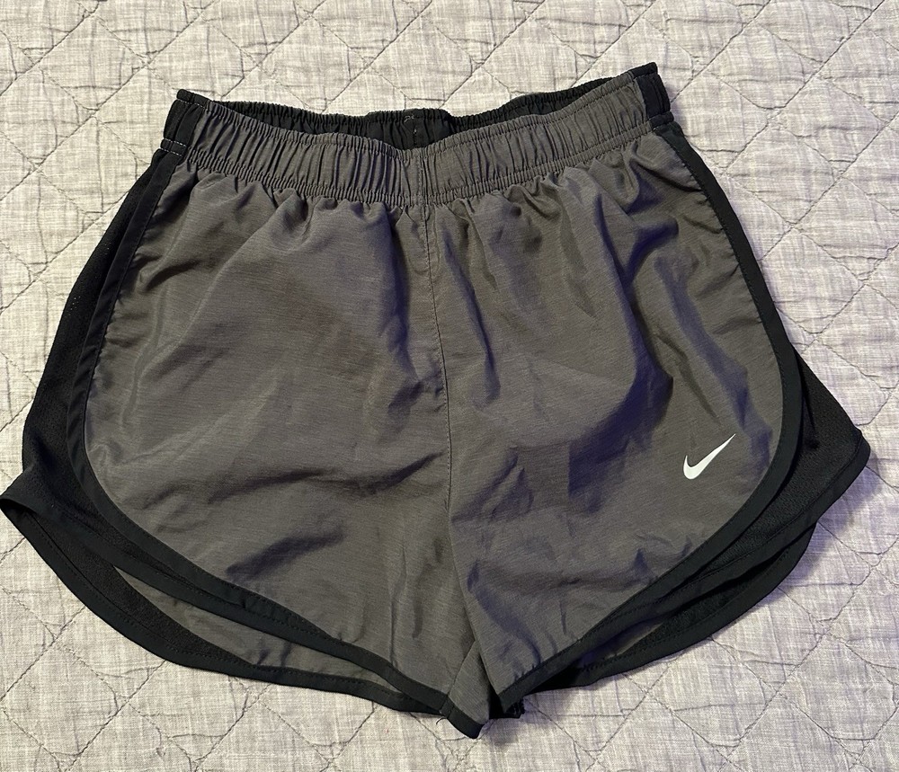 Nike Women's Small Dri-Fit Black/Grey Running Shorts Drawstring Lined Athletic