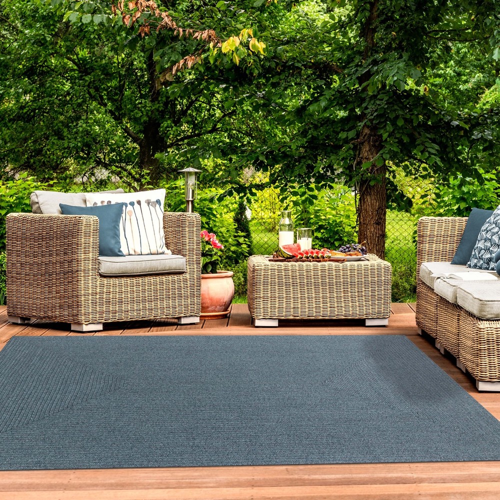 Reversible Solid Modern Rustic Braided Lagoon Breeze 6x9 Indoor Rug