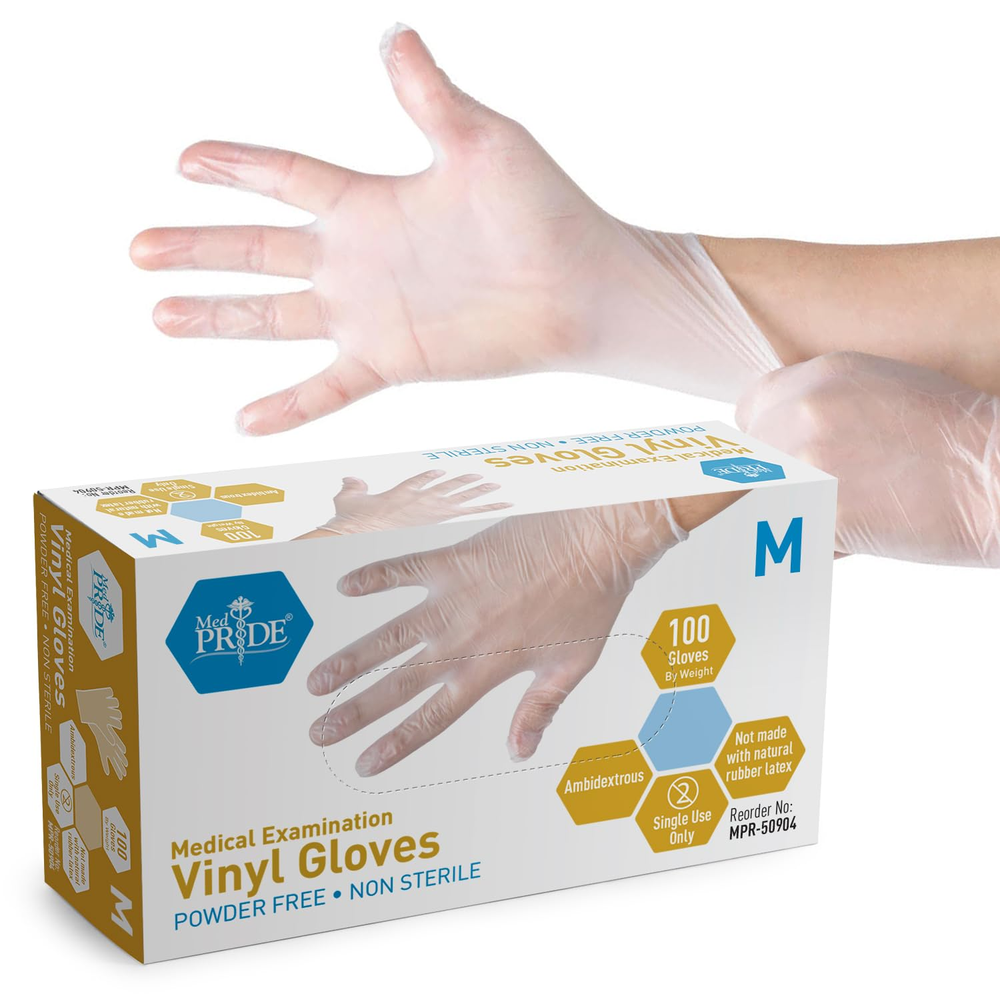 Latex-Free Medical Vinyl Exam Gloves Medium 100-Count
