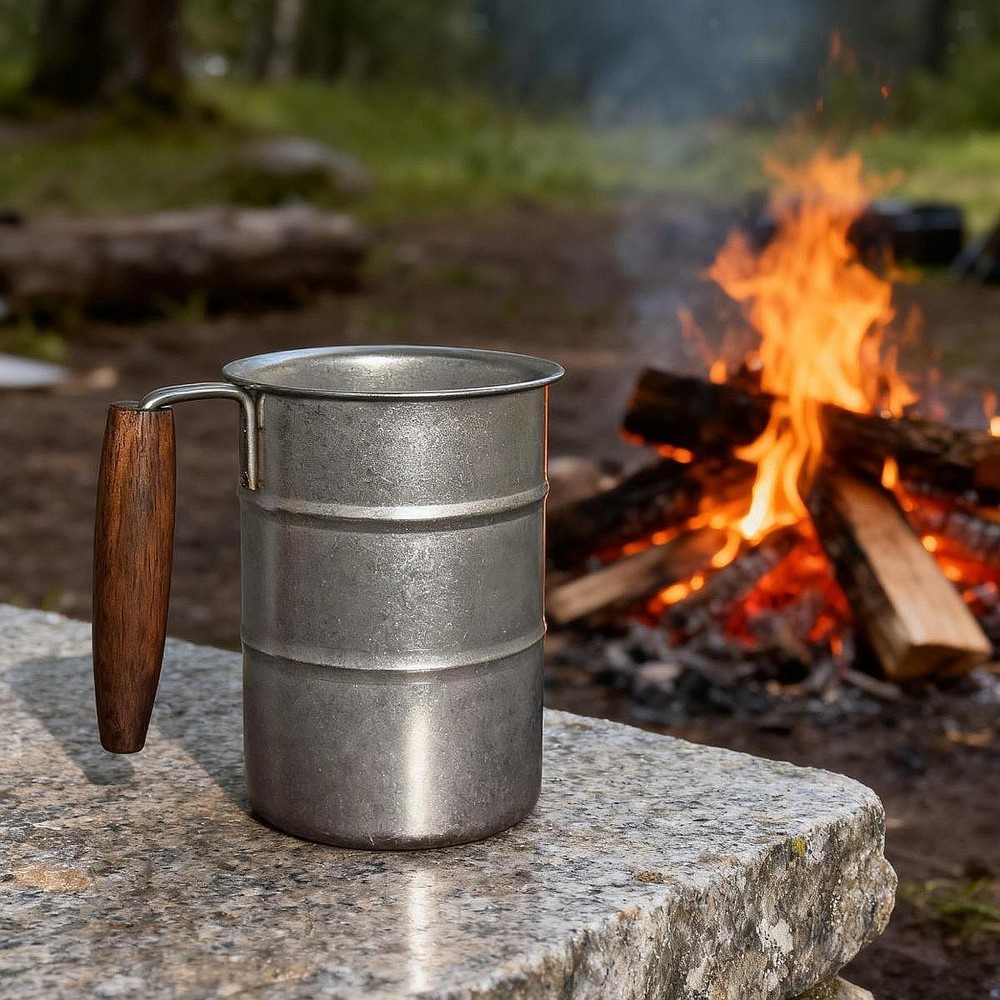Coffee Mug Camping Cup with Handle Stainless Steel Vintage Camping Gear Milk Mug
