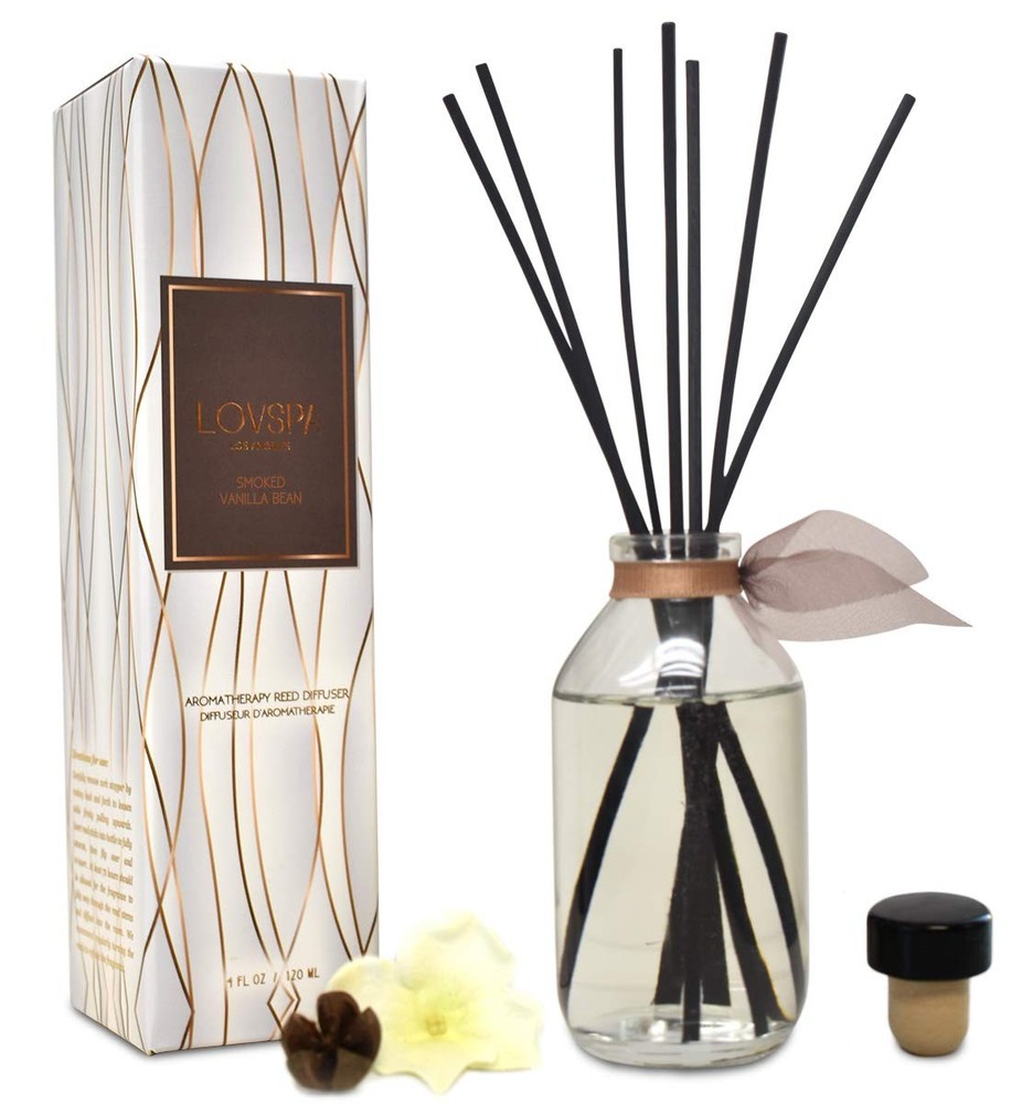 Smoked Vanilla Bean Reed Diffuser Set with Scented Sticks for Warm Cozy Fragrance