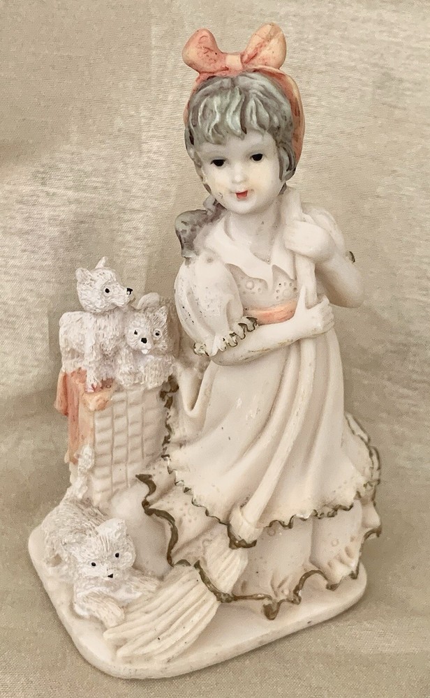Vintage Resin Little Girl Sweeping Figurine
