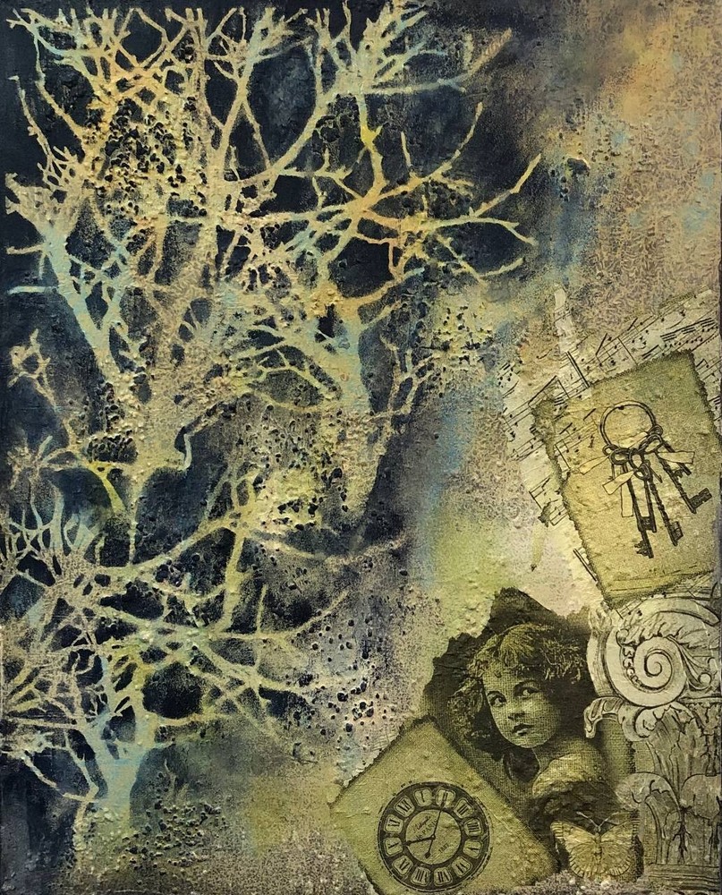 Collage Retro style Abstract texture painting Original acrylic texture art 16x20