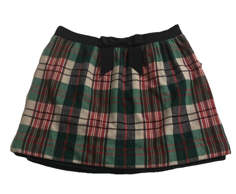 Vineyard Vines Zipper Plaid Bow Mini Skirt Wool Women’s 8 Holiday Green Red Navy