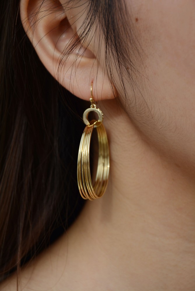 4 Hoop Gold Plated Marsa Dangle Earrings with Cubic Zirconia Hook