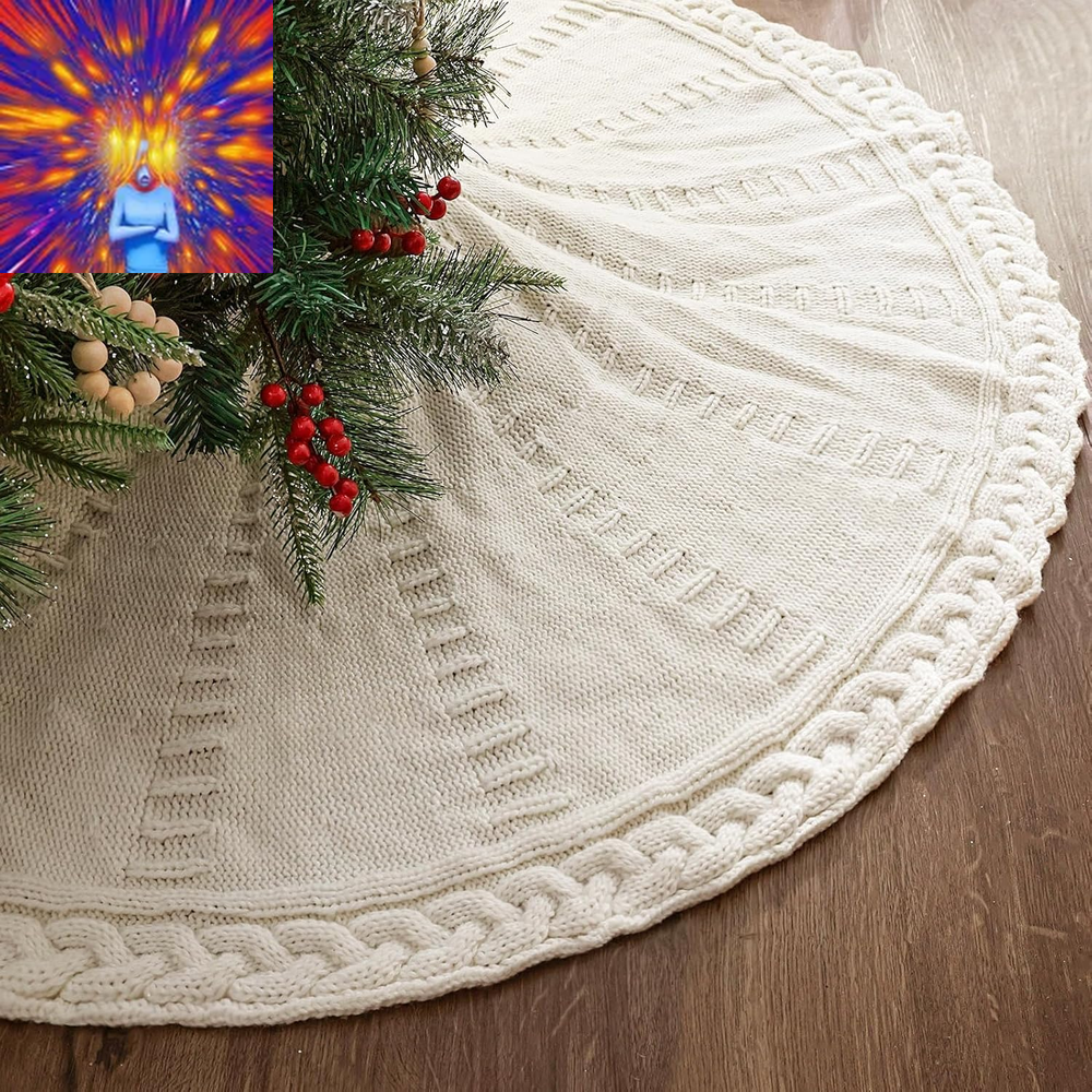 Knitted Christmas Tree Skirt: 48 Inches Cream White Tree Skirt, Braided Cable Kn