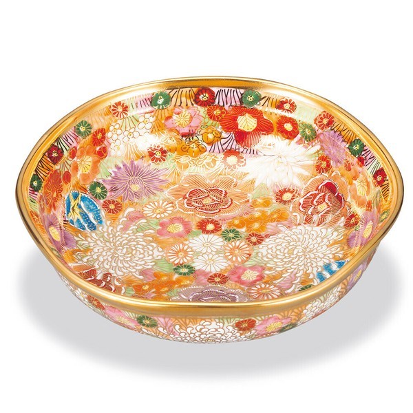 Kutani ware porcelain Japanese  Bowl Hachi Hanatsume Gold Red Japan