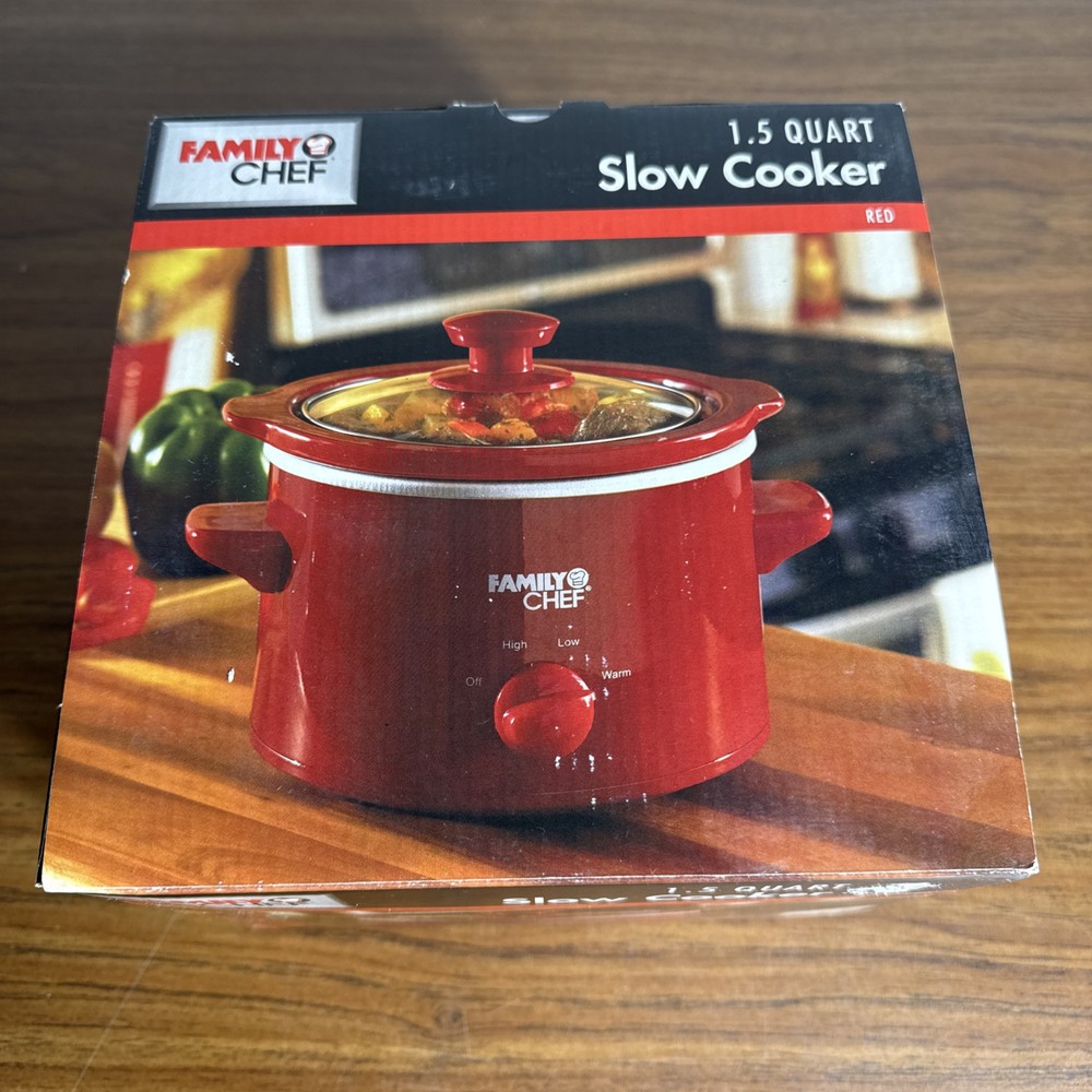 Family Chef 1.5 Quart Red Slow Cooker Small Crock Pot Brand New Stoneware