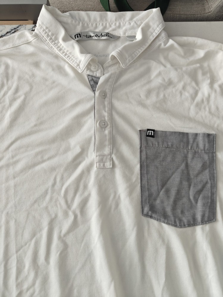 Travis Mathew Mens XL Gray White Colorblock Active Golf Polo Shirt Wicking