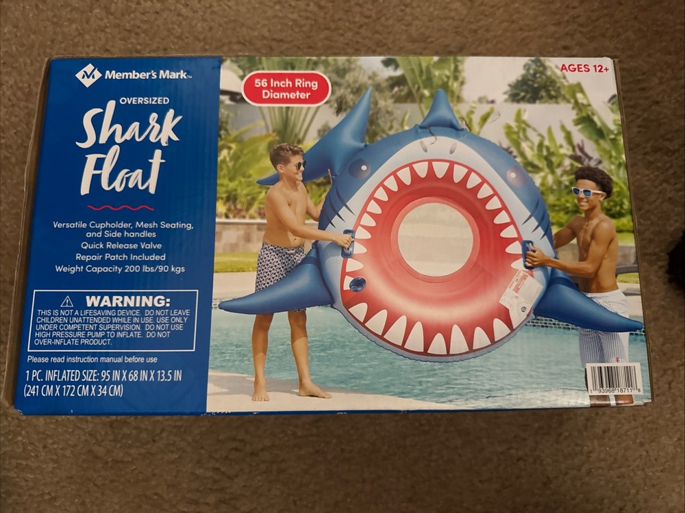 Oversized Shark Pool Float with Cupholder and Mesh Seat 56in-image