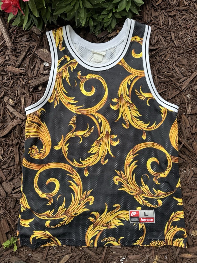SUPREME x NIKE FOAMPOSITE BASKETBALL JERSEY MENS M BLACK GOLD SS14