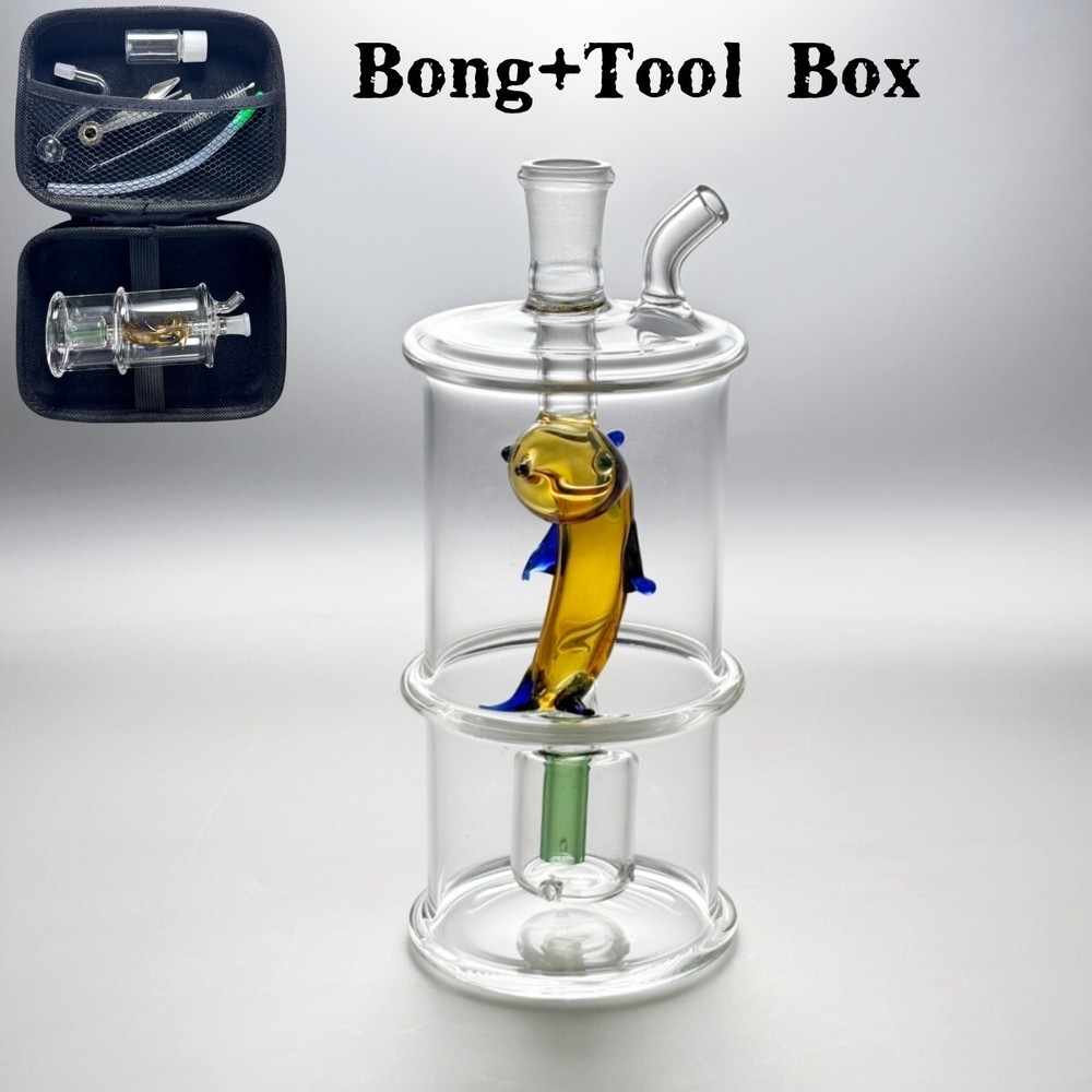 4.7'' Glass Bong Dolphin Hookah Water Pipe Smoking Bubbler w/Tool Box Full Set