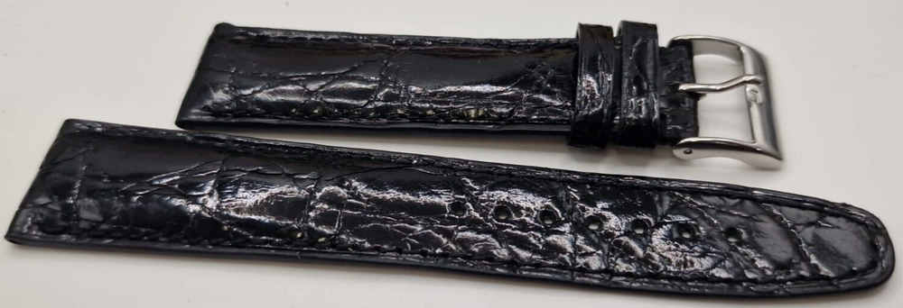 Real Coco Black Polished Strap mm20/18 Pieces Round Tip Handmade in Italy