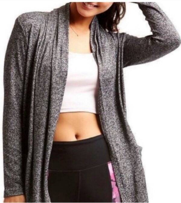 Athleta B&W Marbled Wrap Open Cardigan Super Soft LG