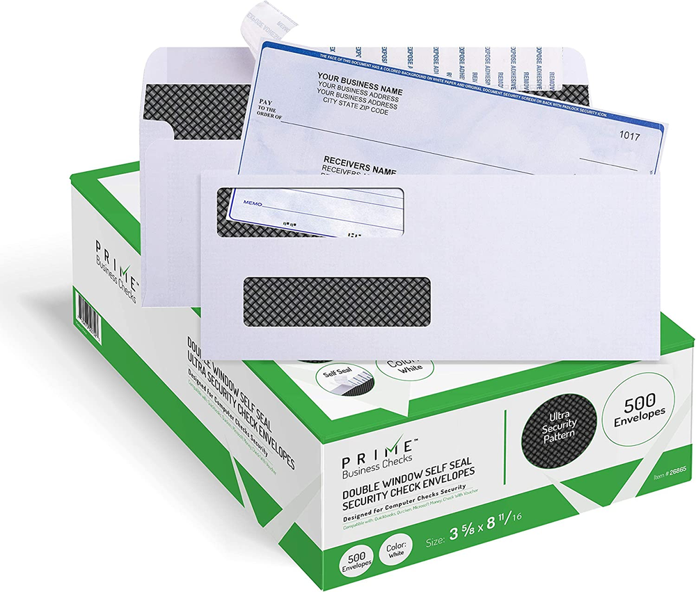 500 Self Seal Quickbooks Double Window Security Check Envelopes - for Business L