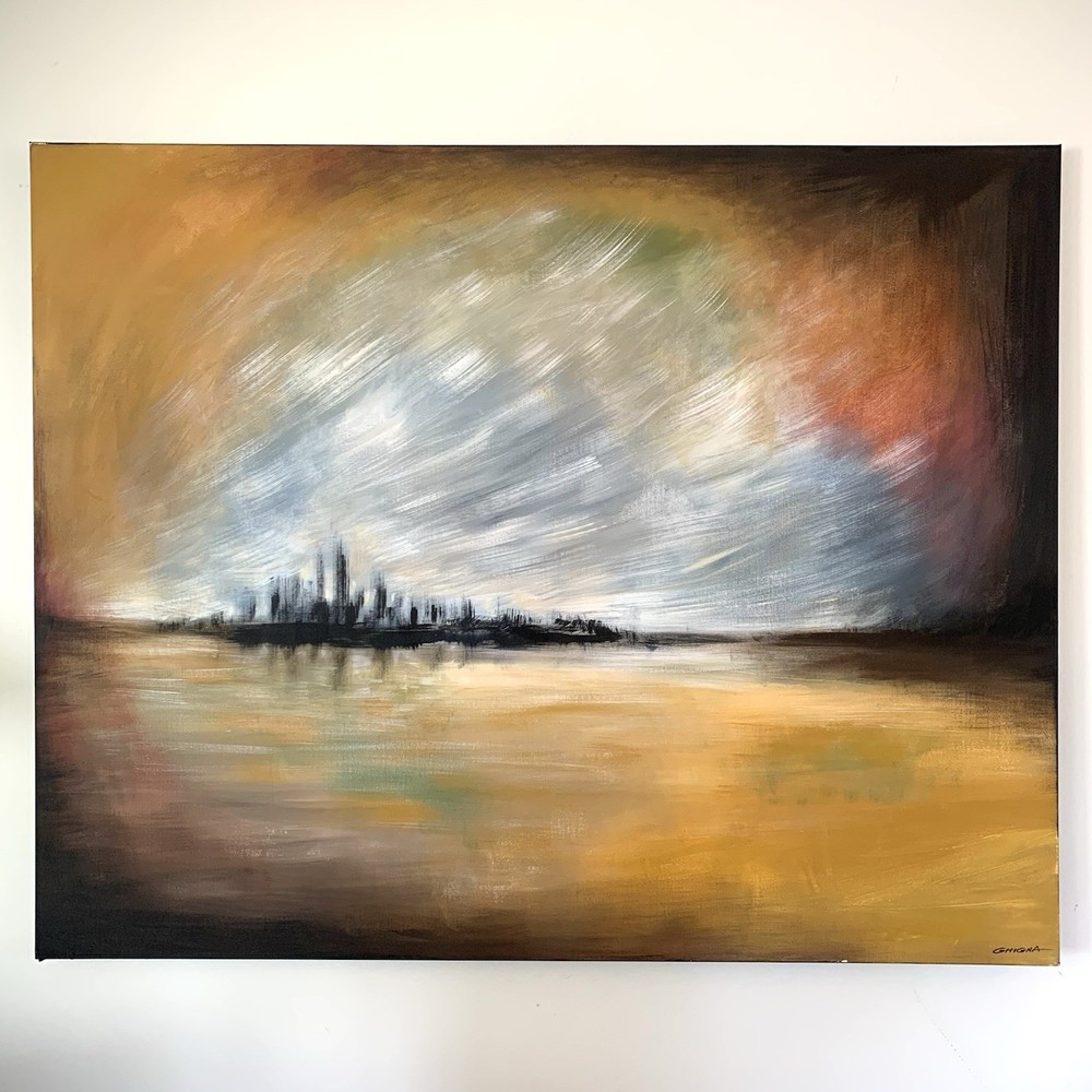 Large Original 48x60” Cityscape “Lost City” Acrylic Canvas Painting Fine Art