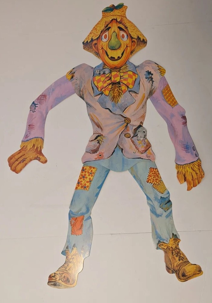 Vintage Halloween Scarecrow Jack O Lantern Diecut Cardboard 3 Ft Jointed Comical