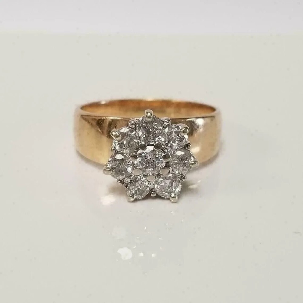 1Ct Round Cut Lab Created Diamond Cluster Ring 14K Yellow Gold Plated Silver