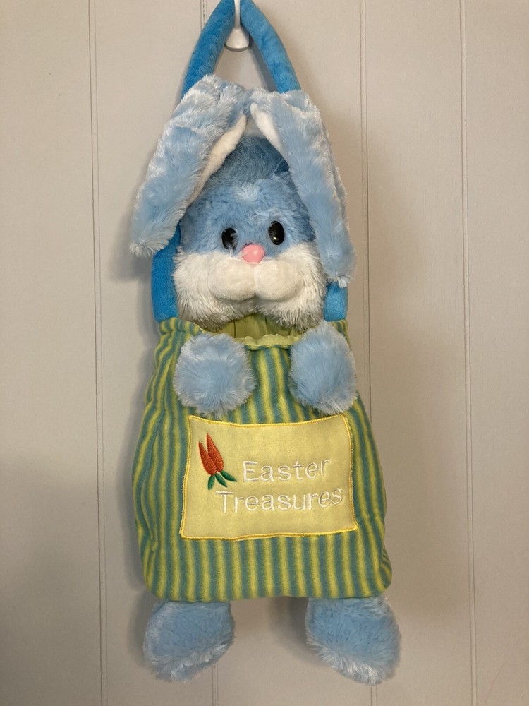 Seasonal Sensations Easter Treasures Egg Hunting Blue Bunny Rabbit Plush Bag NOS-image