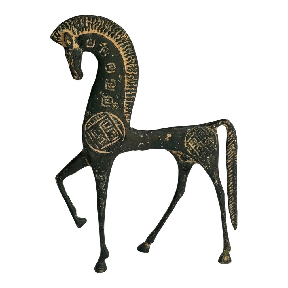 Bronze Greek Key Horse Sculpture 10.5 Inch Prancing Arabian Art Statue