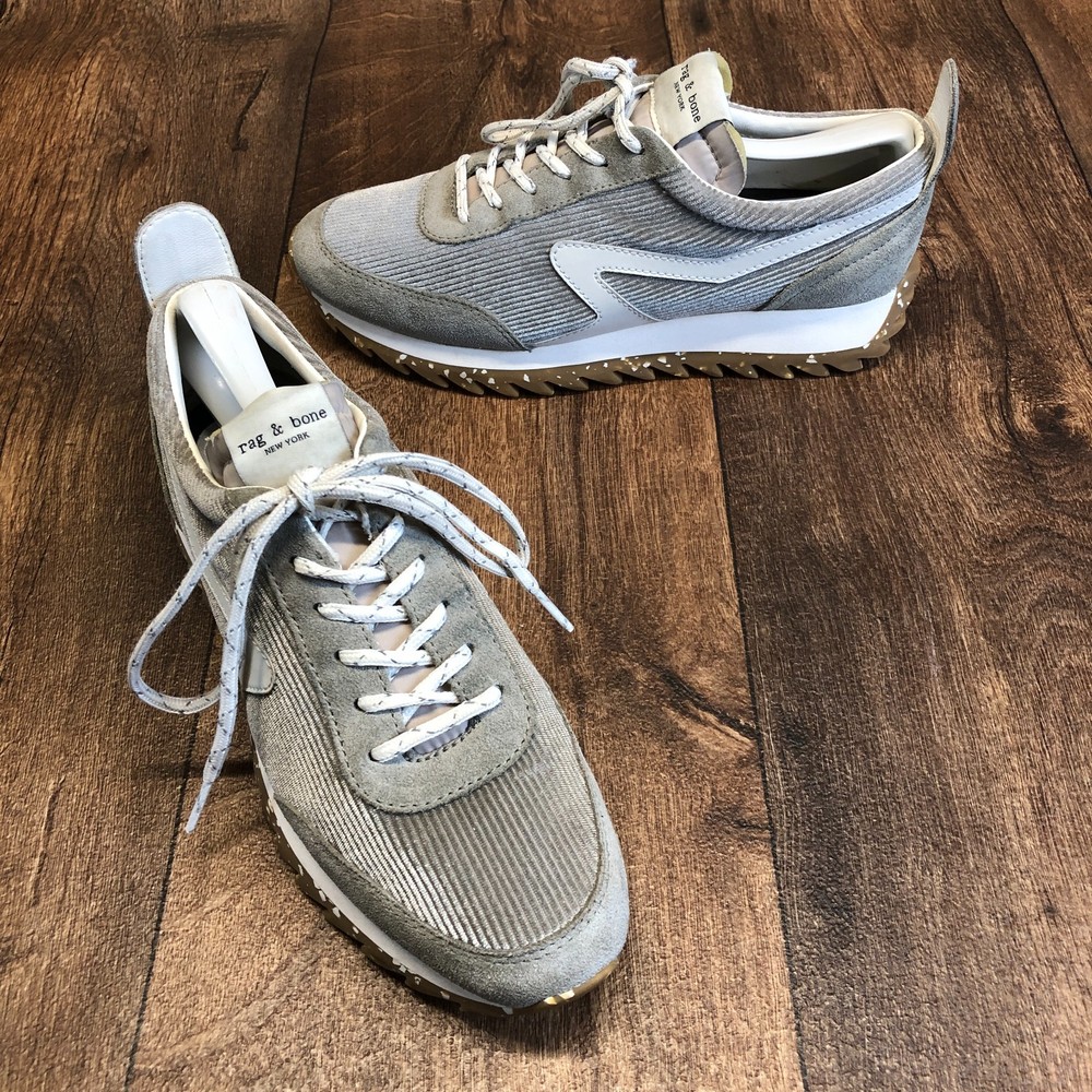 Women's EU 38.5 Rag & Bone Lace Up Retro Runner Sneakers Gray Corduroy Upper