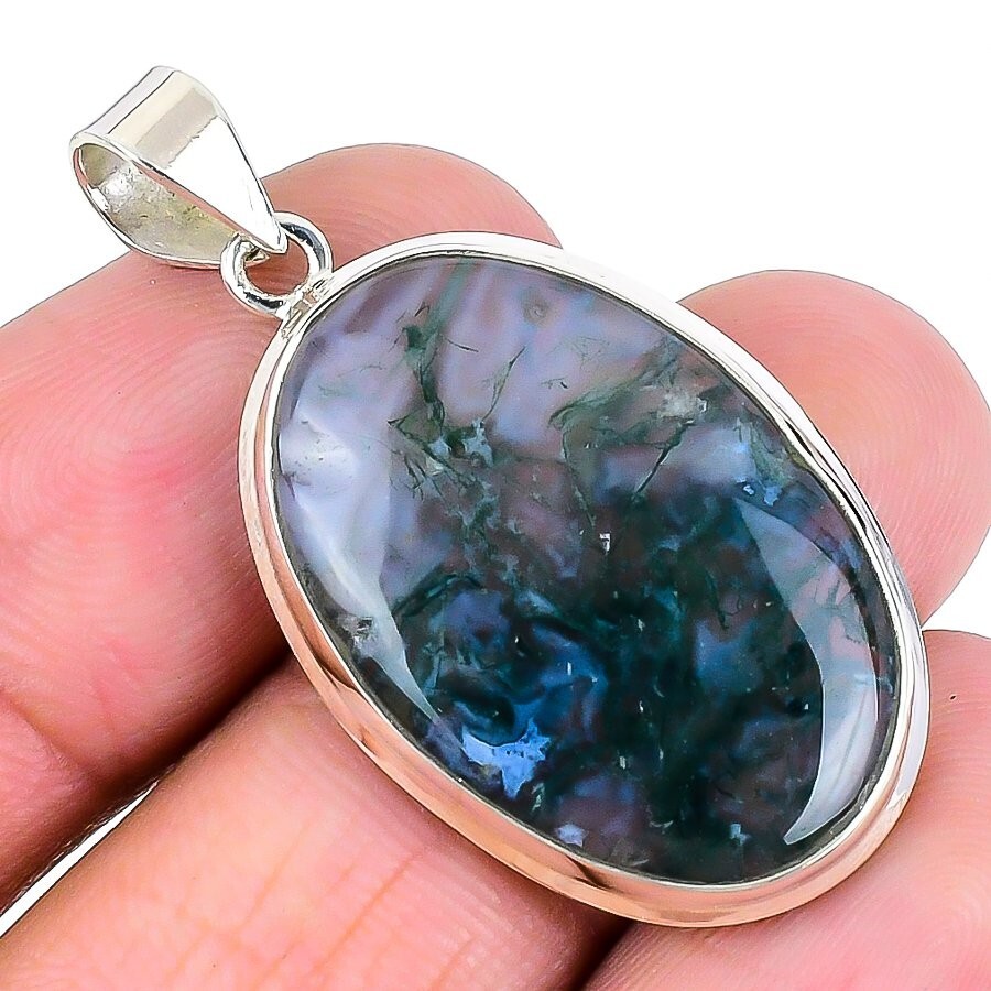 Moss Agate 925 Sterling Silver Elegant Sister Engagement Pendant  