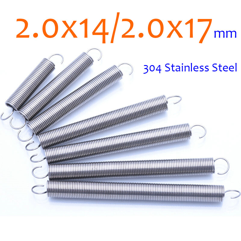 Stainless Steel Extension Tension Spring Hook Ring End 2x14mm 2x17mm Length 50-300mm