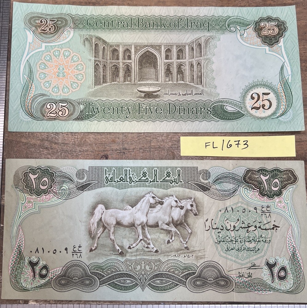 Iraq 25 Dinars 1982 Circulated World Currency Banknote Saddam Hussein FL/673