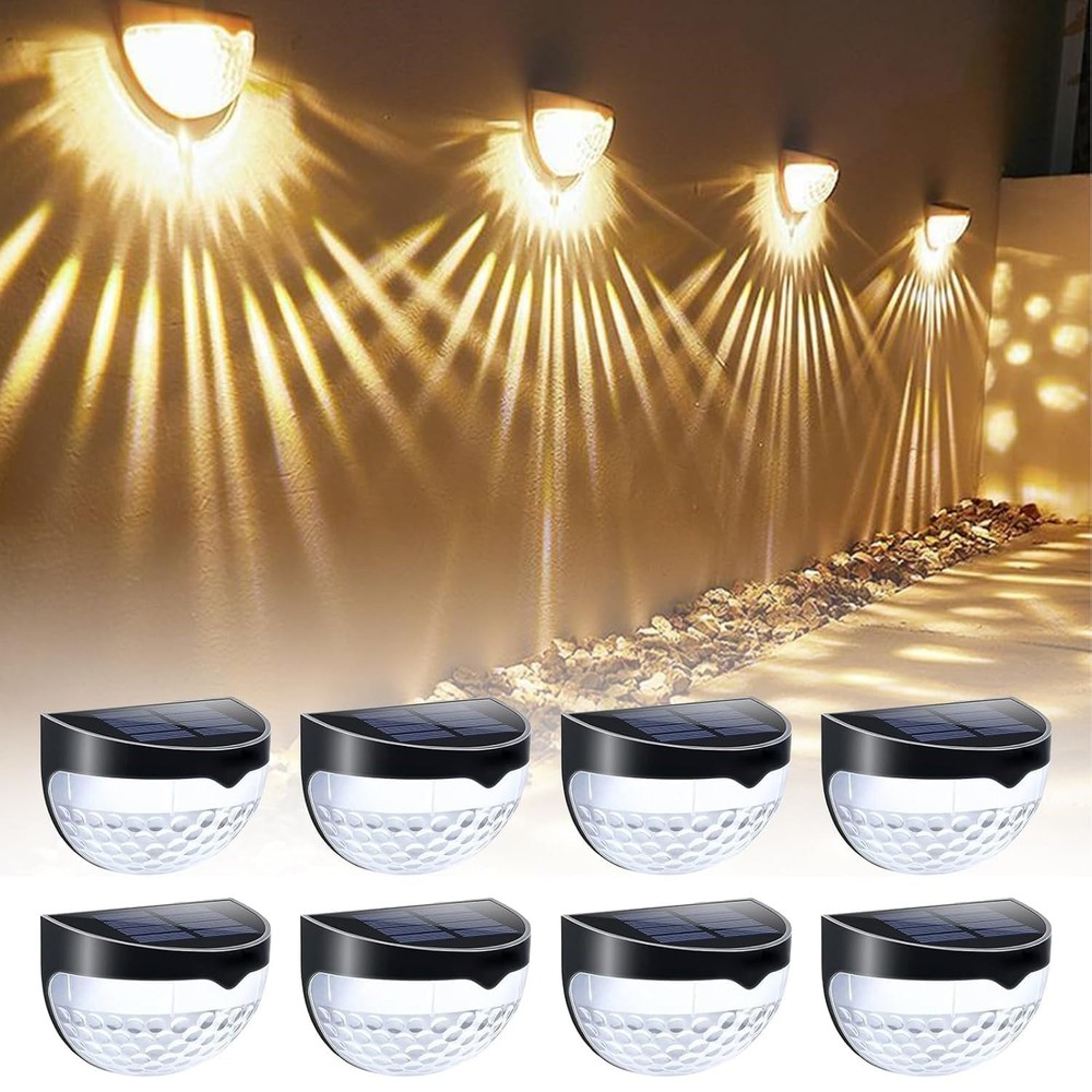 4/8PCS LED Solar Fence Lights Outdoor Waterproof Garden Pathway Wall Deck Lamp