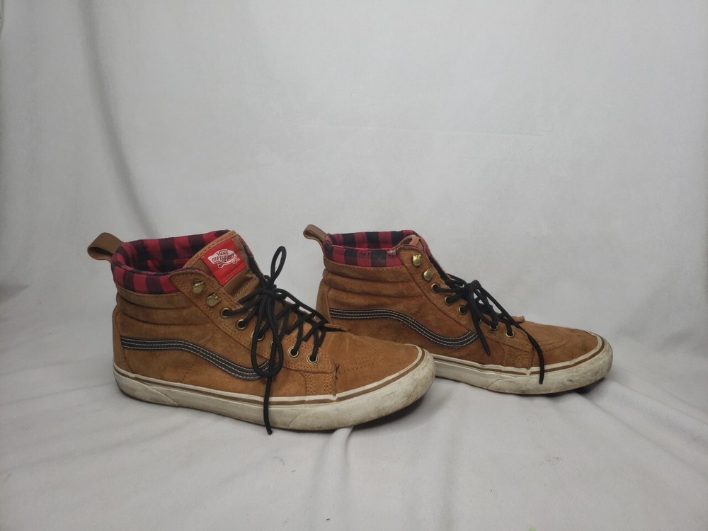 VANS Sk8 Brown Mens 10.5 Old Skool High Top Scotchgard Red Flannel Lining